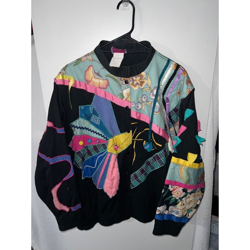 womans plus sz 2X 3X Southern Stitches black sweater  button up embroidery VTG